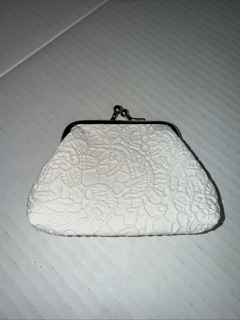 Faux Leather Kisslock Coin Purse with Ivory Embossed Design Silver Clasp